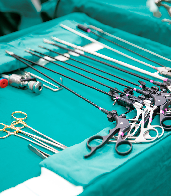 Close up sterile surgical tools for laparoscopic surgery. tools